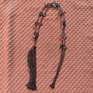 Long Silver Necklace with Mother of Pearl beads